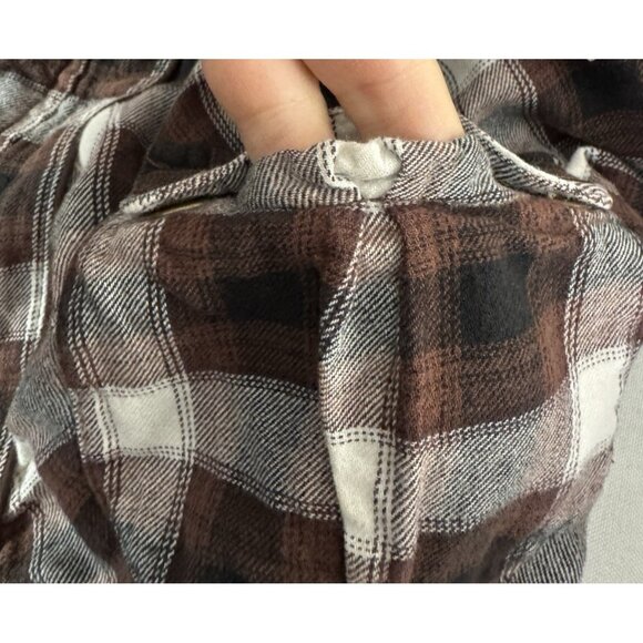 Vintage Y2K Fusion Denim Medium Mocha Brown Plaid Bomber Jacket Grunge Academia - Picture 7 of 8